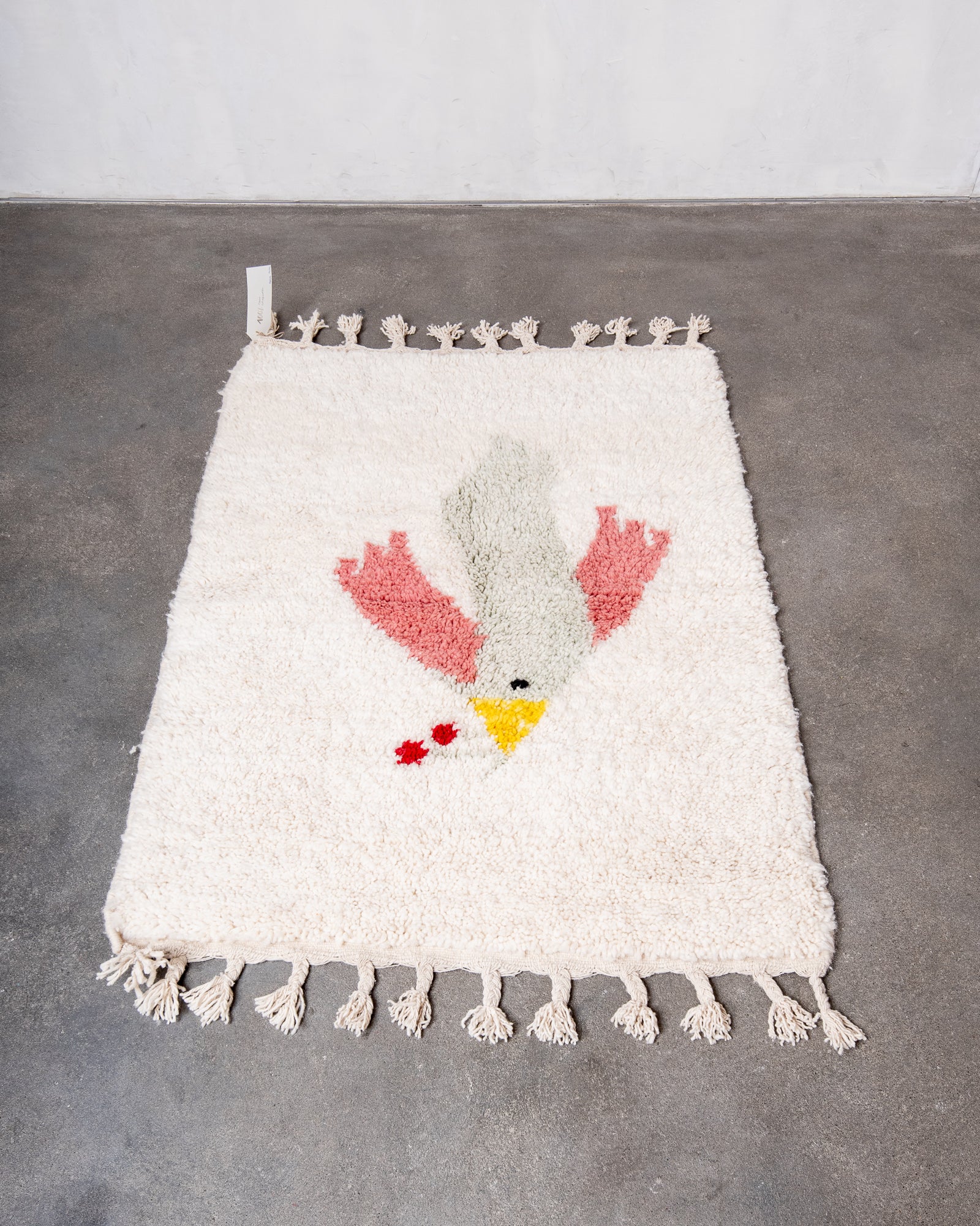 Modern, designer, handcrafted Berber rug from Morocco. Beniourain carpet with beautiful colours and patterns and fluffy wool texture.